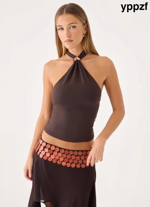 Amelina Halter Top - Chocolate - Halter Tops