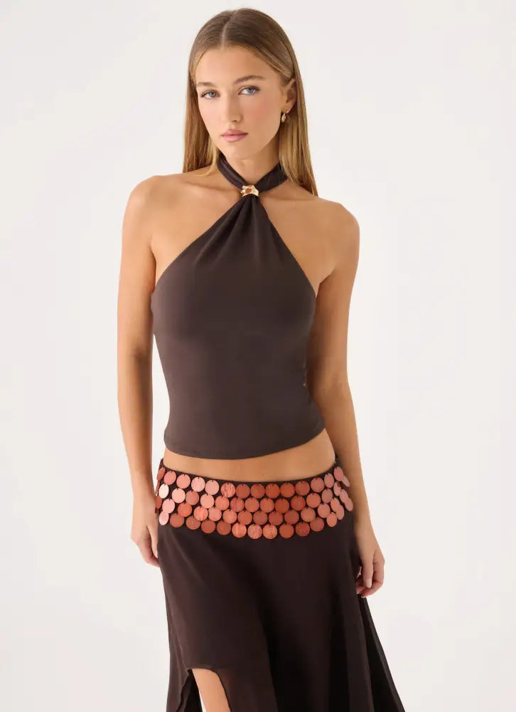 Amelina Halter Top - Chocolate - Halter Tops