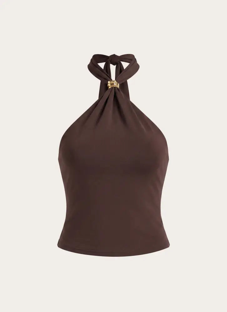 Amelina Halter Top - Chocolate - Halter Tops