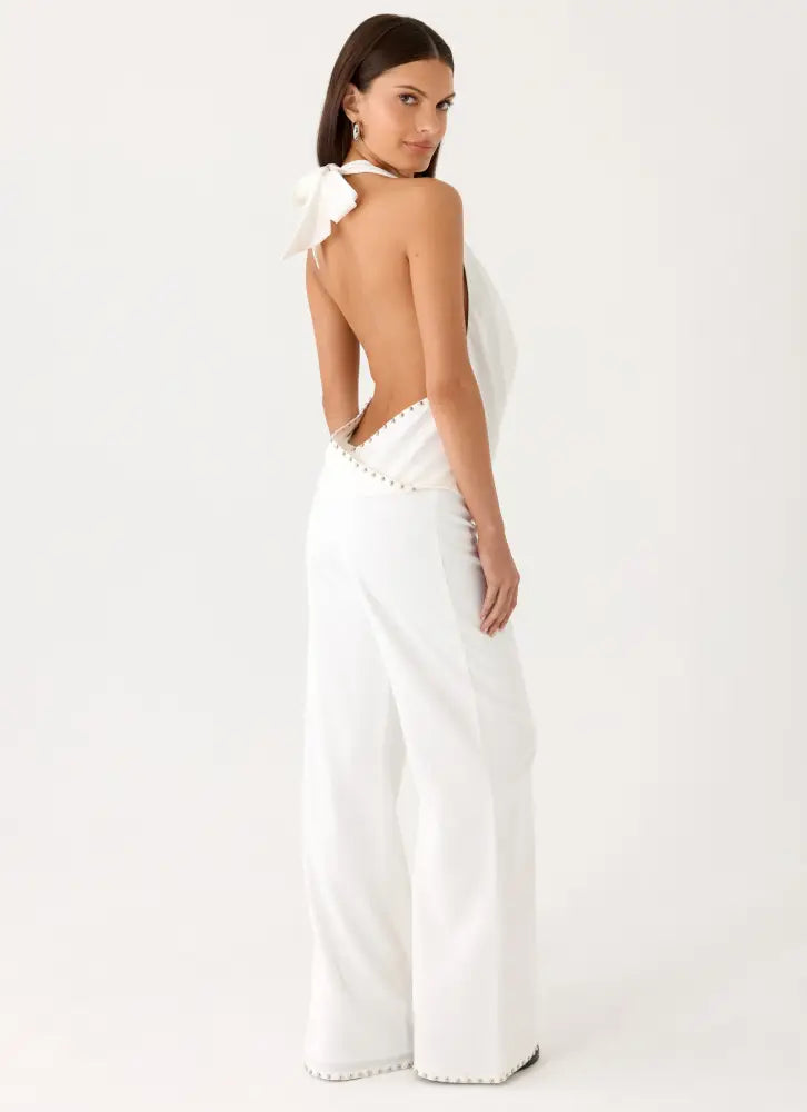 Ashika Studded Pants - White - Pants + Leggings