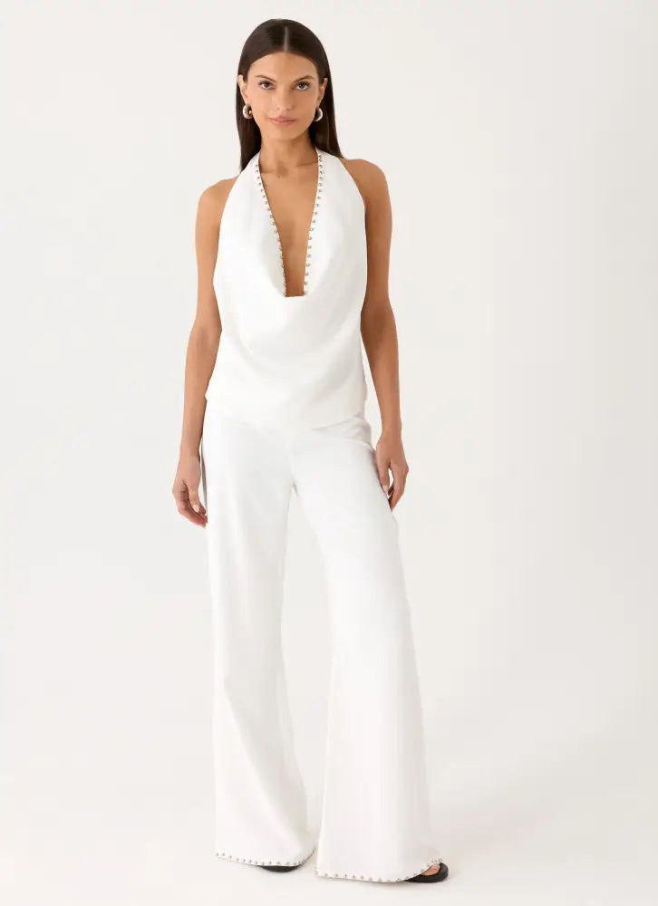Ashika Studded Pants - White - Pants + Leggings