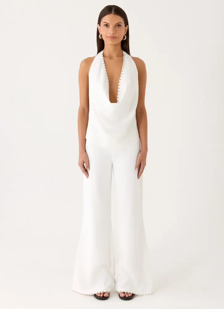 Ashika Studded Pants - White - Pants + Leggings