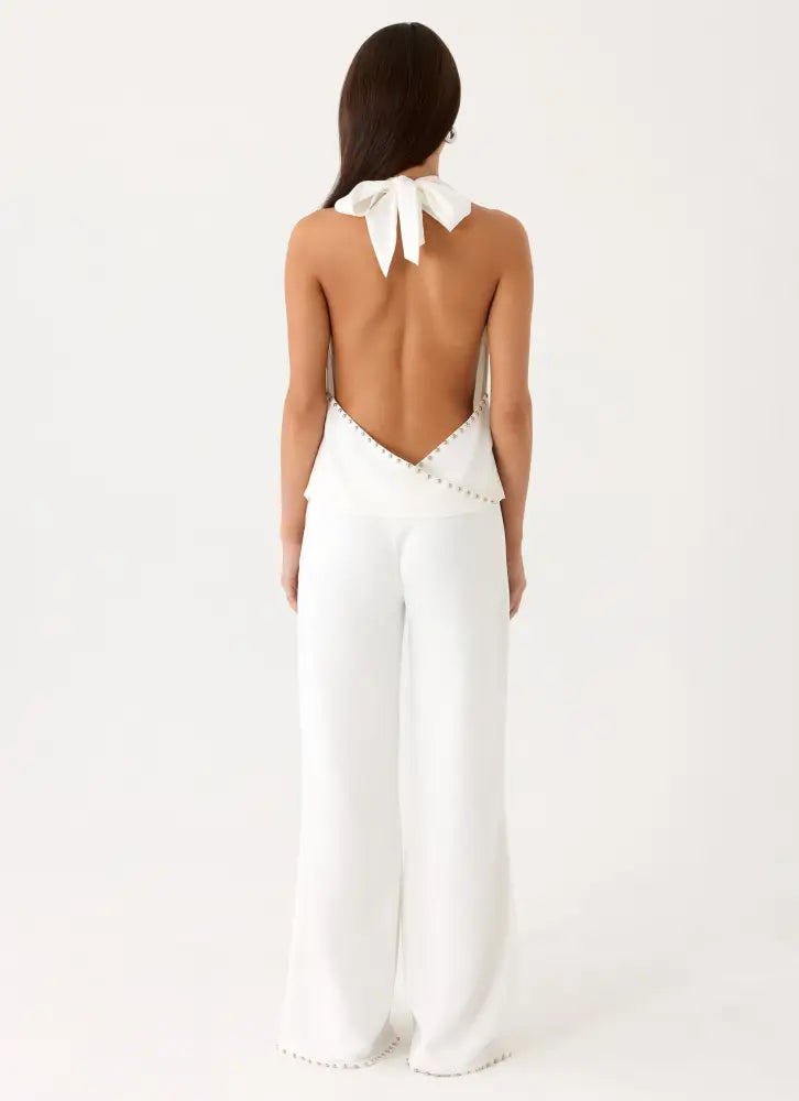 Ashika Studded Pants - White - Pants + Leggings