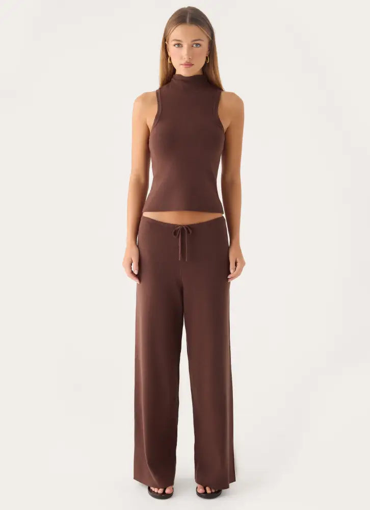 Aviara Knit Low Rise Pant - Chocolate - Pants