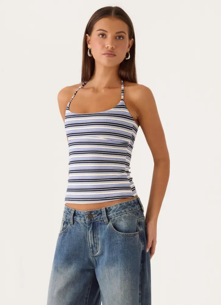 Chauncey Halter Top - Blue Stripe - Halter Tops