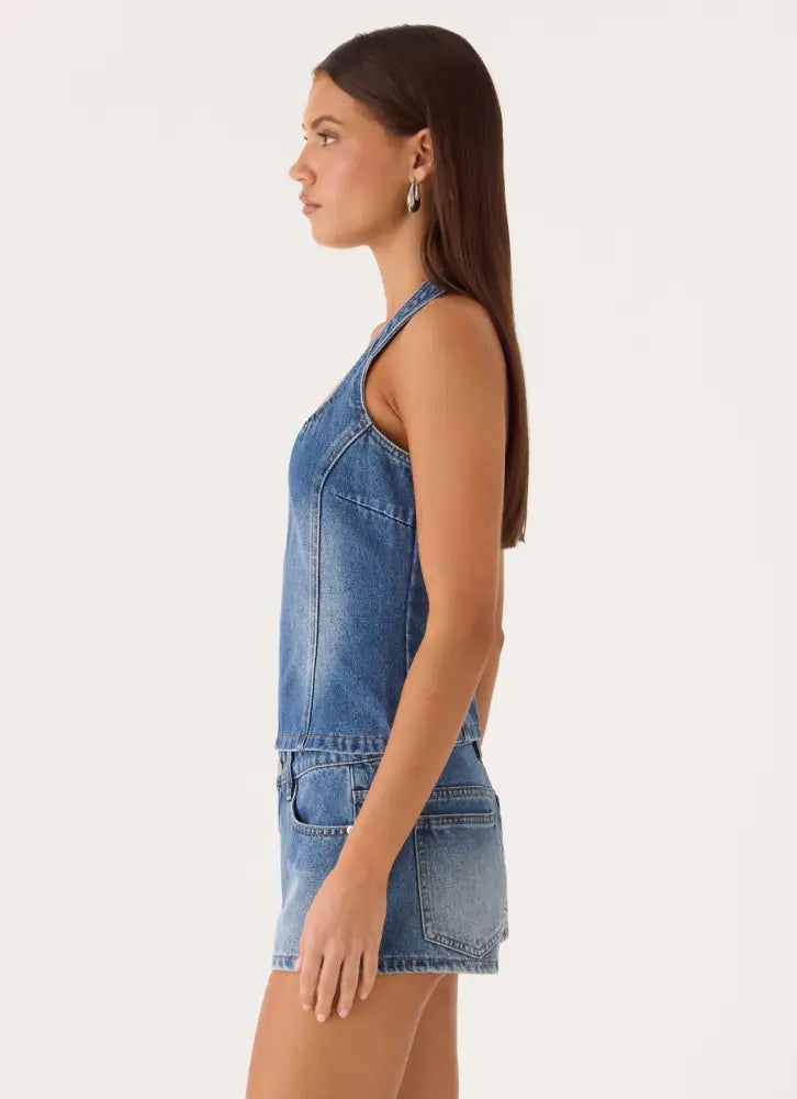 Eliah Denim Halter Top - Blue - Denim Tops