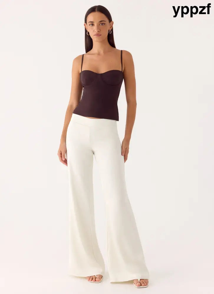Elmah Low Rise Pants - White - Pants + Leggings
