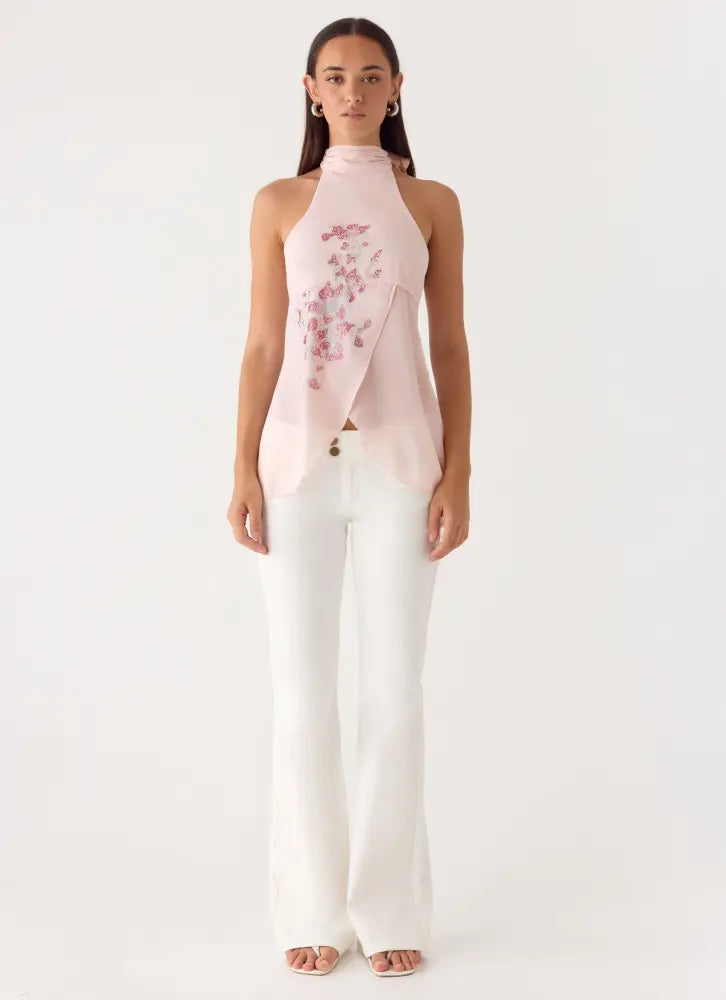 Flip It Embellished Top - Baby Pink - Halter Tops