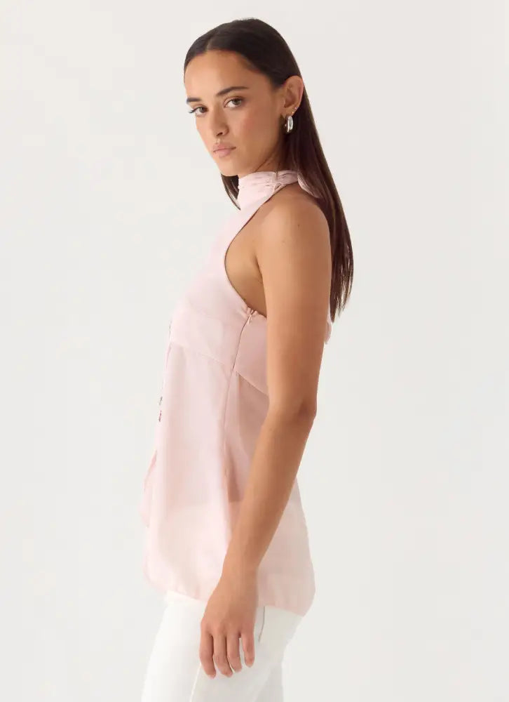 Flip It Embellished Top - Baby Pink - Halter Tops