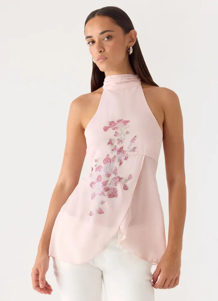 Flip It Embellished Top - Baby Pink - Halter Tops
