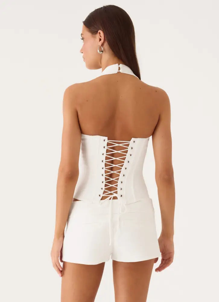 Indira Bustier Halter Top - White - Bustier Tops