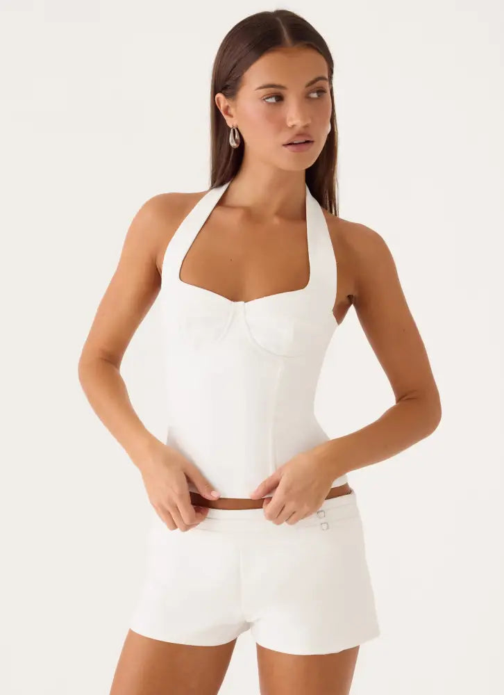 Indira Bustier Halter Top - White - Bustier Tops