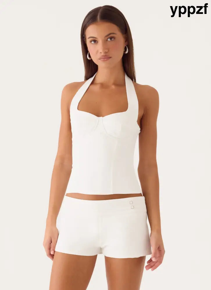 Indira Bustier Halter Top - White - Bustier Tops