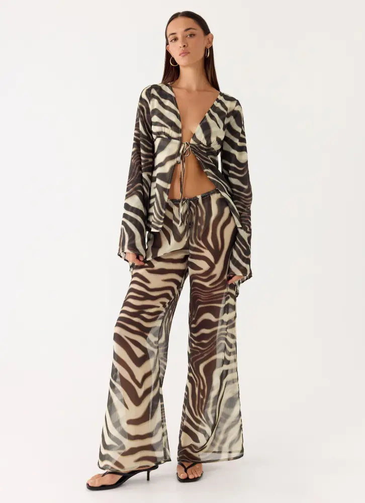 Jadia Flared Pants - Zebra - Pants + Leggings