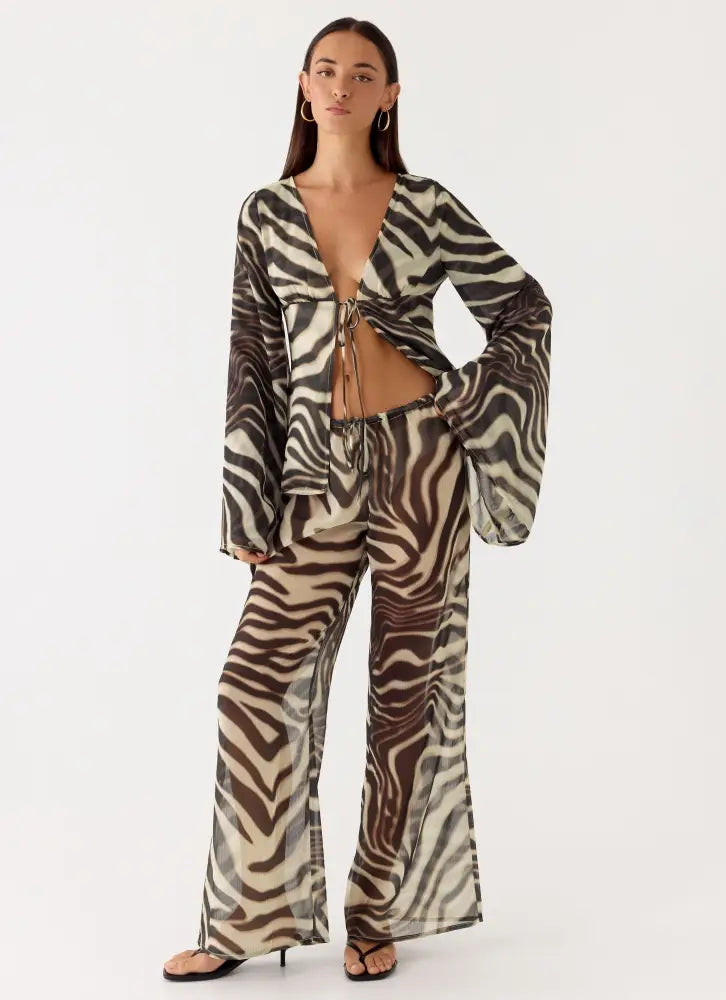 Jadia Flared Pants - Zebra - Pants + Leggings