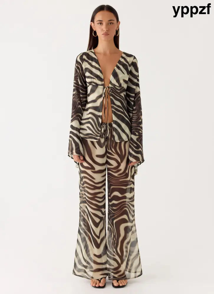 Jadia Flared Pants - Zebra - Pants + Leggings