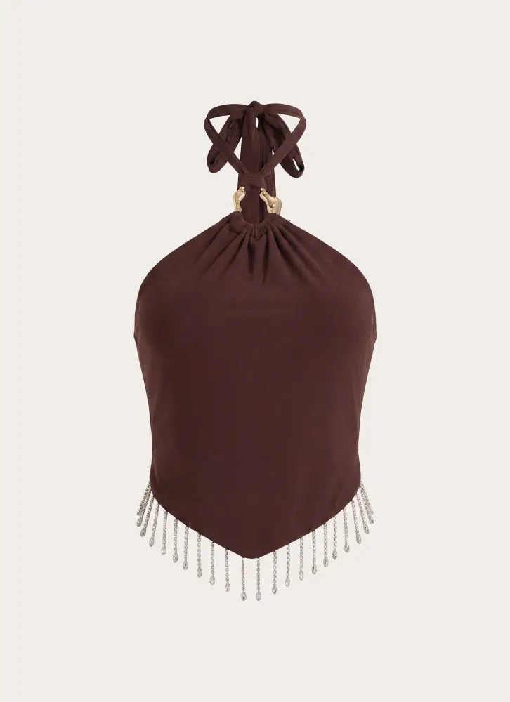 Joosal Beaded Top - Brown - Halter Tops