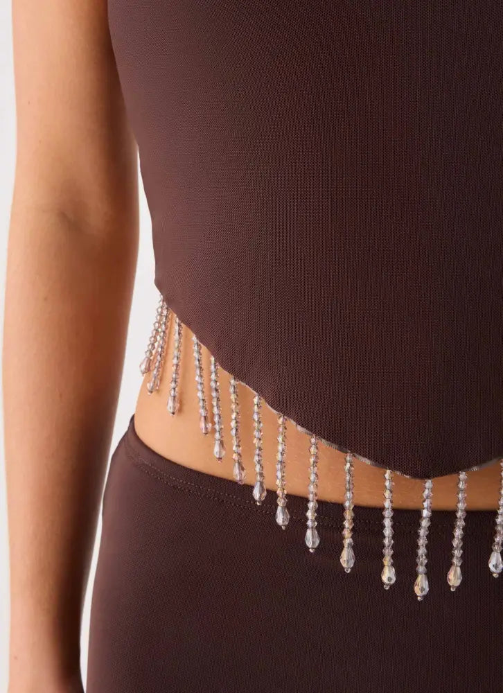 Joosal Beaded Top - Brown - Halter Tops