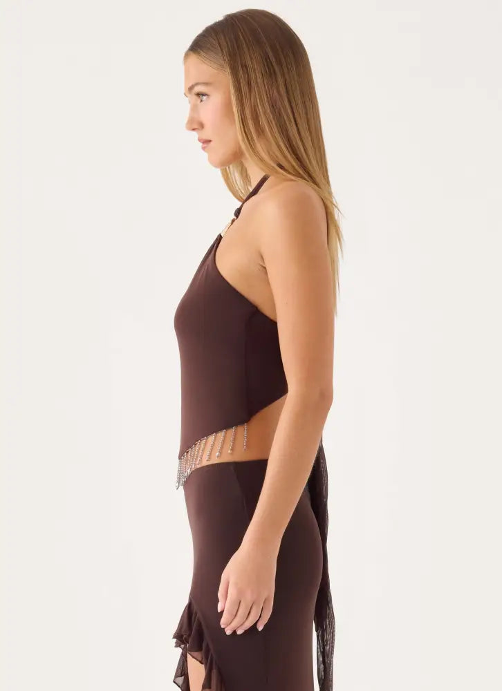 Joosal Beaded Top - Brown - Halter Tops