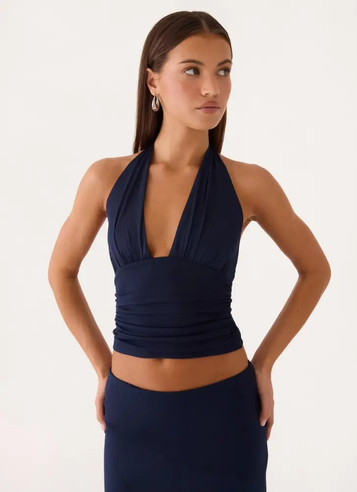 Kerrie Halter Top - Dark Navy - Halter Tops