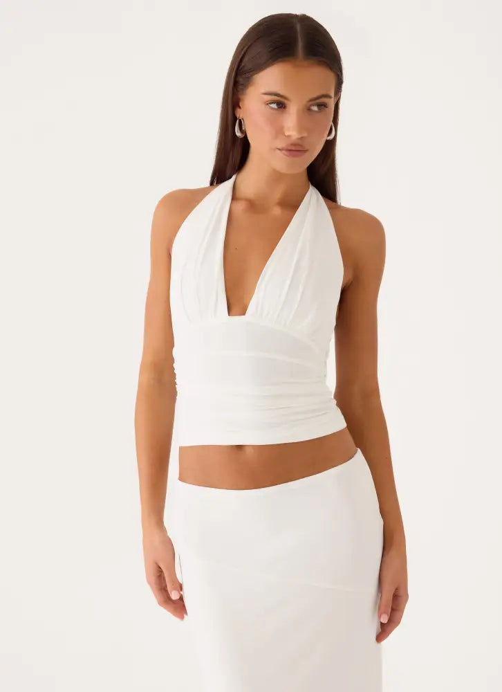 Kerrie Halter Top - White - Halter Tops