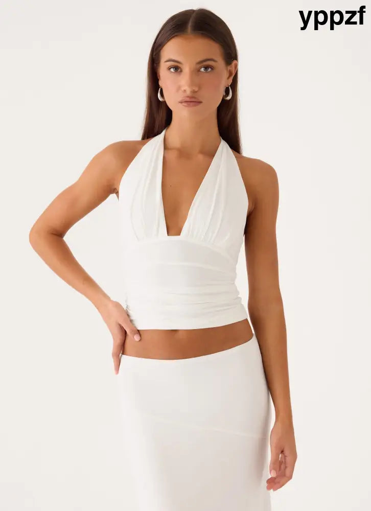Kerrie Halter Top - White - Halter Tops