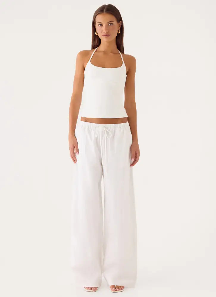 Norene Linen Wide Leg Pant - White - Pants