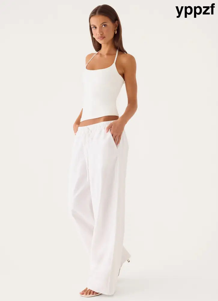 Norene Linen Wide Leg Pant - White - Pants