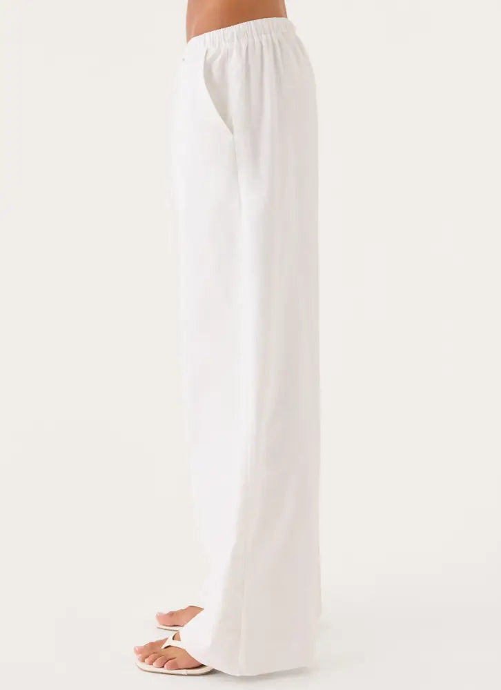Norene Linen Wide Leg Pant - White - Pants