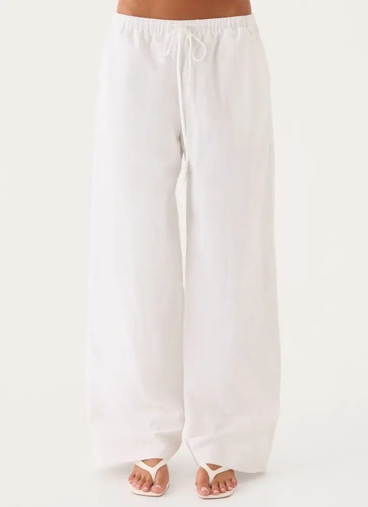 Norene Linen Wide Leg Pant - White - Pants