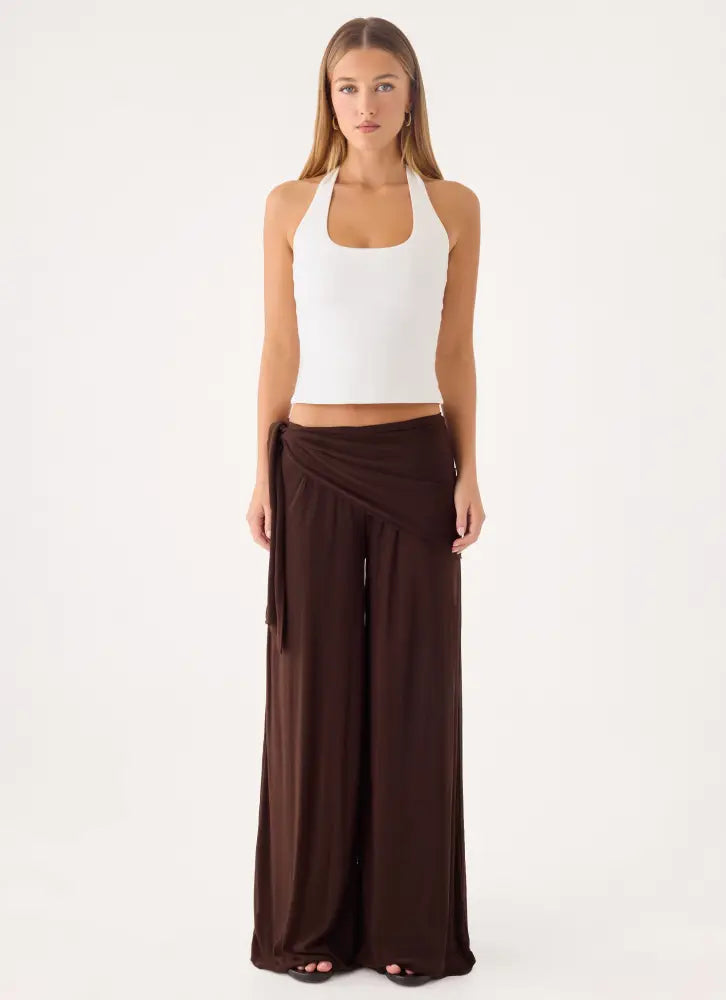 Riyan Waist Scarf Pant - Chocolate - Pants + Leggings