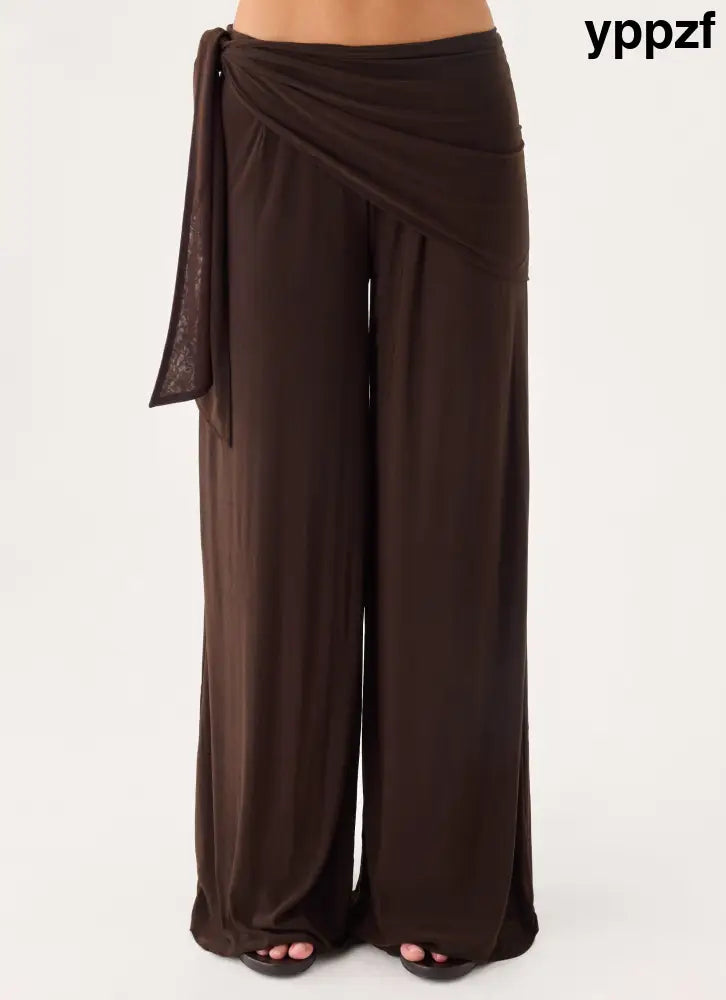 Riyan Waist Scarf Pant - Chocolate - Pants + Leggings