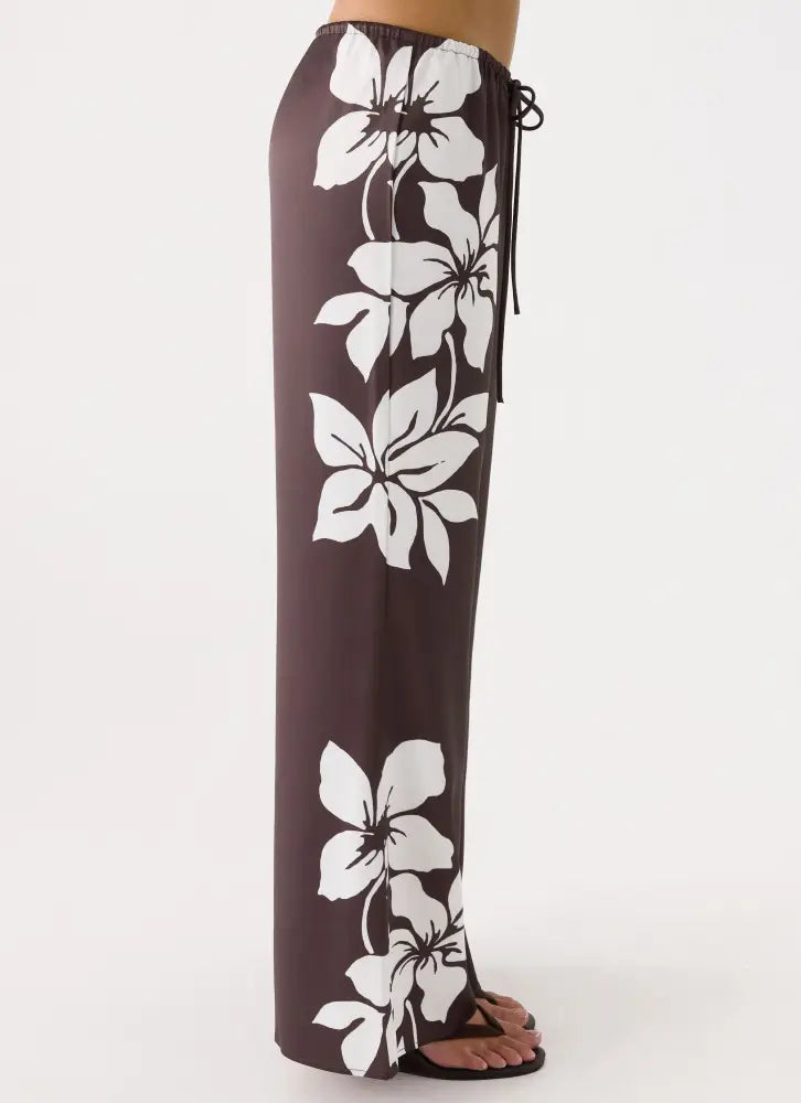 Sorena Low Rise Flared Pants - Chocolate Tropic Floral - Pants