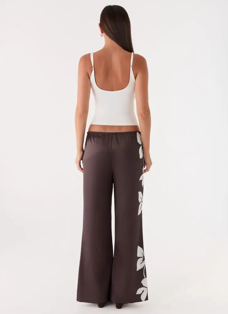 Sorena Low Rise Flared Pants - Chocolate Tropic Floral - Pants