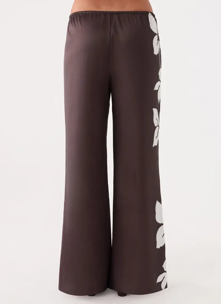 Sorena Low Rise Flared Pants - Chocolate Tropic Floral - Pants