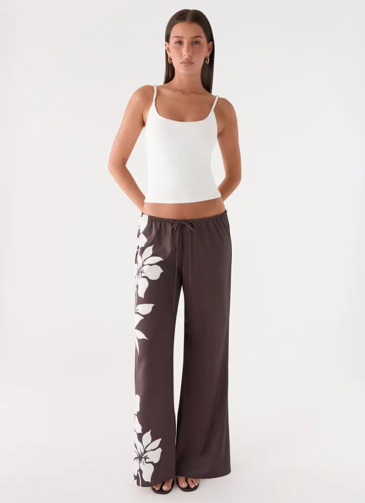 Sorena Low Rise Flared Pants - Chocolate Tropic Floral - Pants