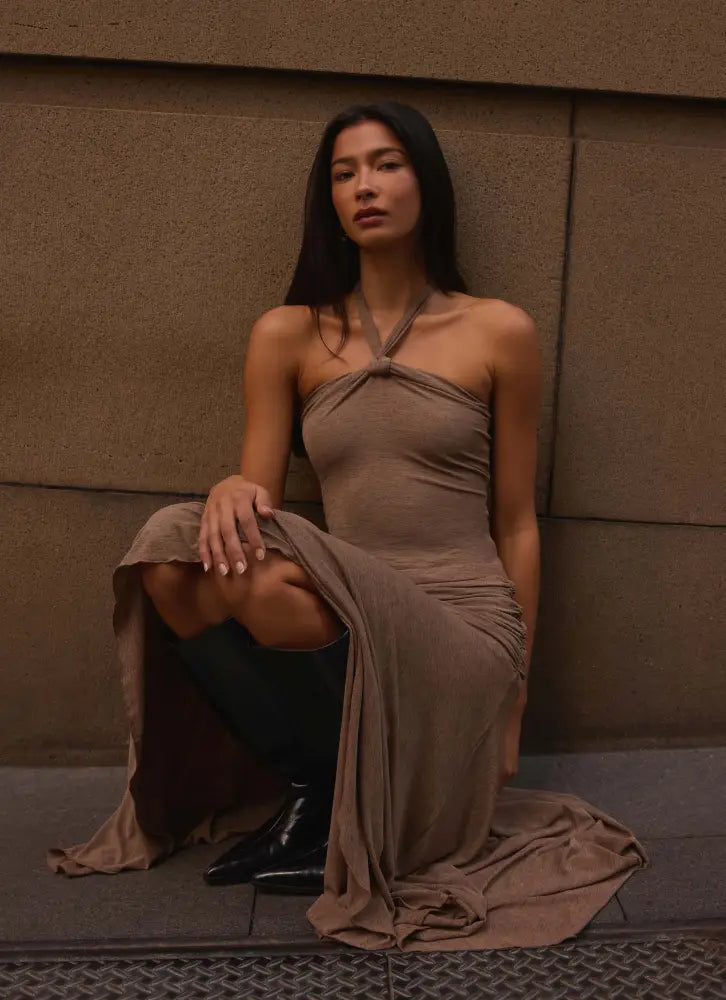 Zayde Top - Taupe - Halter Tops